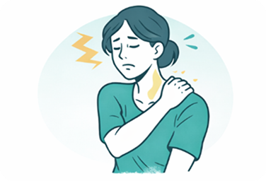 肩を押さえてつらそうな女性のイラスト